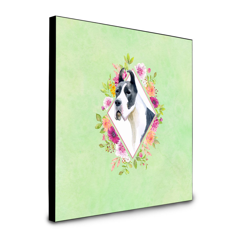Panneau mural Dollman Flowers, Vert, Grand danois noir