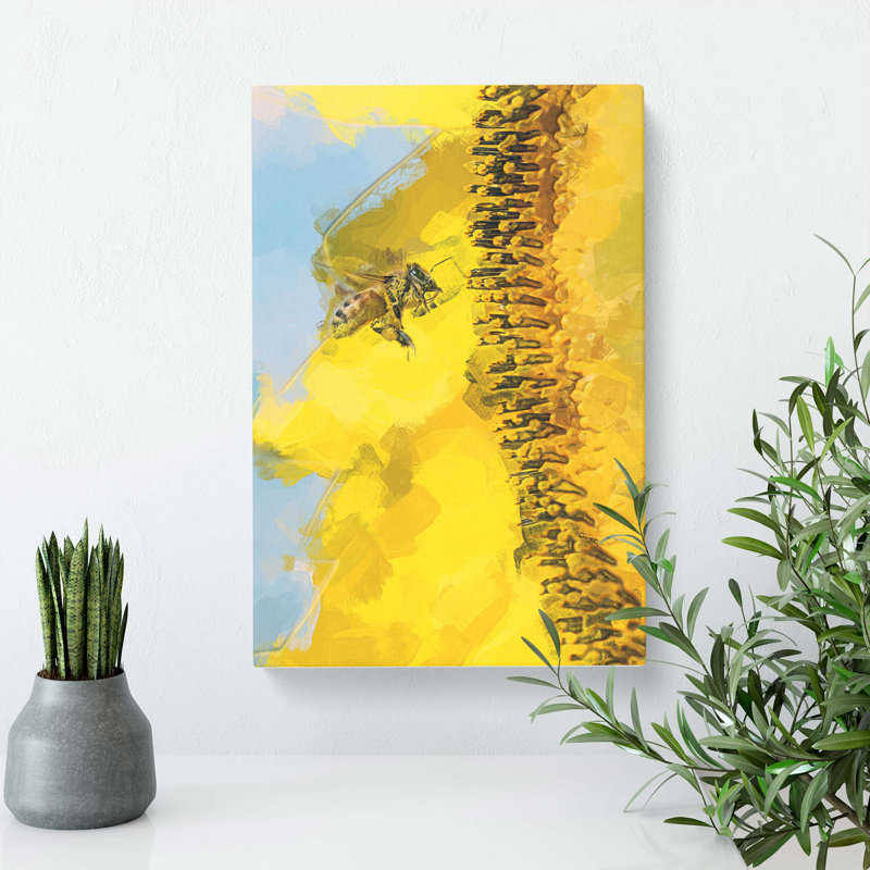 Busy Bee And Yellow Flower In Abstract - Wrapped Canvas Print, 76cm H x 50cm W x 3cm D