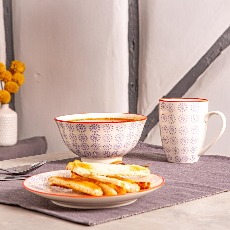 Hand-Printed Crockery Set - Purple - 18pc