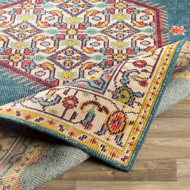 Tapis bleu sarcelle / rouge vif Elsea, Rectangle 2 pi x 3 pi