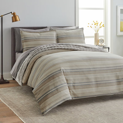 Brown/Gray Cotton Blend Reversible 3 Piece Duvet Cover Set