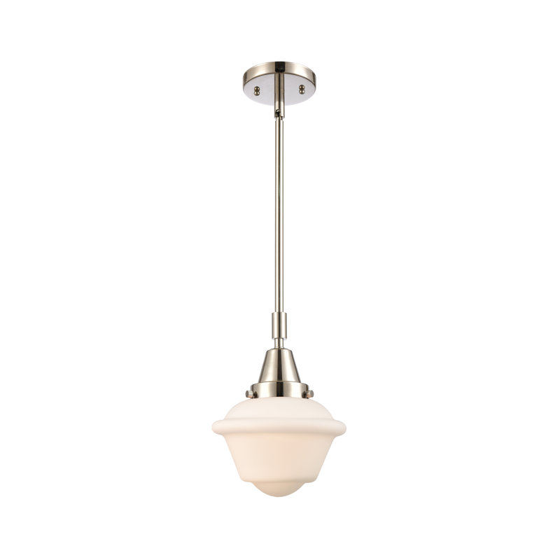 Luminaire suspendu pour école simple à 1 lumière Frand, Blanc mat, Ampoule non incluse, Nickel poli