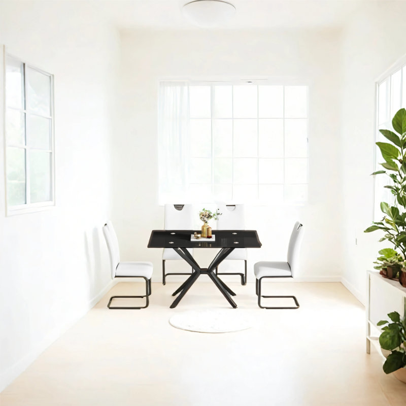 47.24 Inch Rectangular Glass Black Dining Table