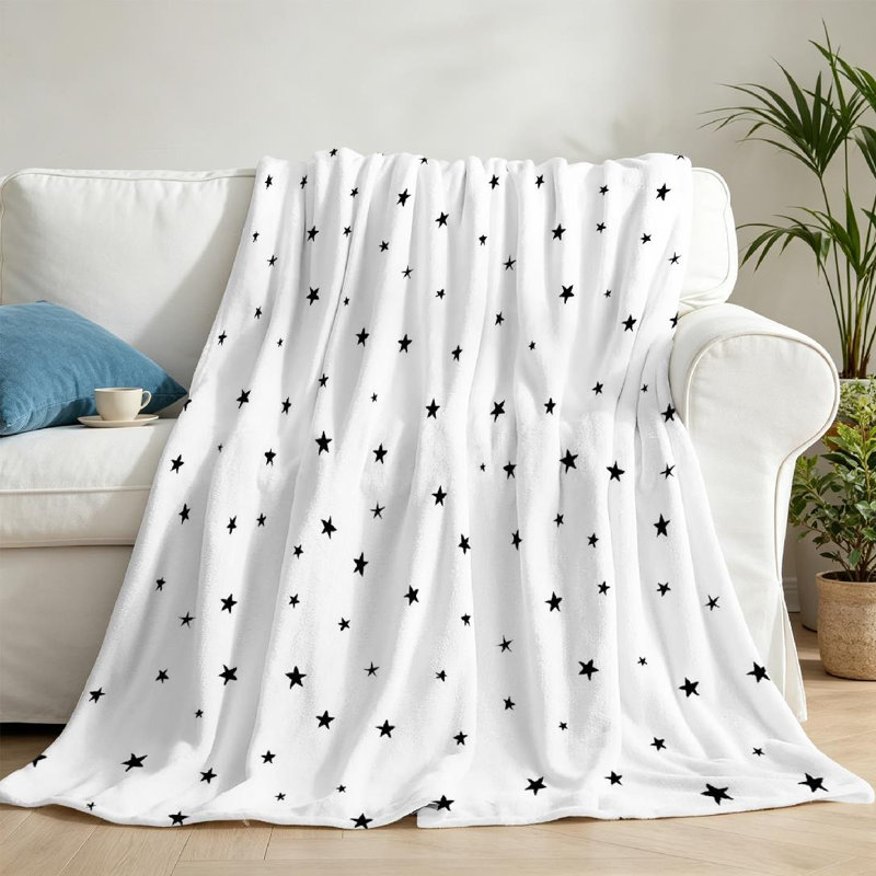 Jeté en molleton blanc ultra doux en flanelle, imprimé géométrique moderne à une face, Throw 50" x 60"