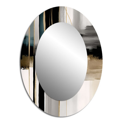 Abstract Geode Geometric Black And Gold III - Abstract Oval Decorative Mirror On Metal