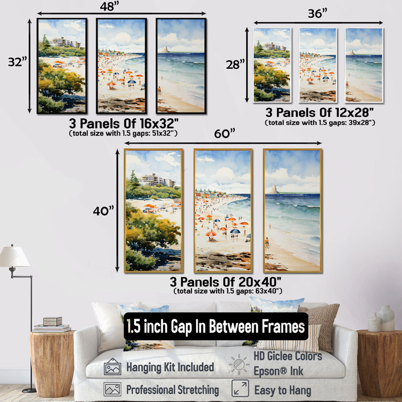 «Vintage Beach Day Tranquility I - Coastal Beach Sand», art mural, Cadre flottant brun, H 28 po x l 36 po x P 1 po