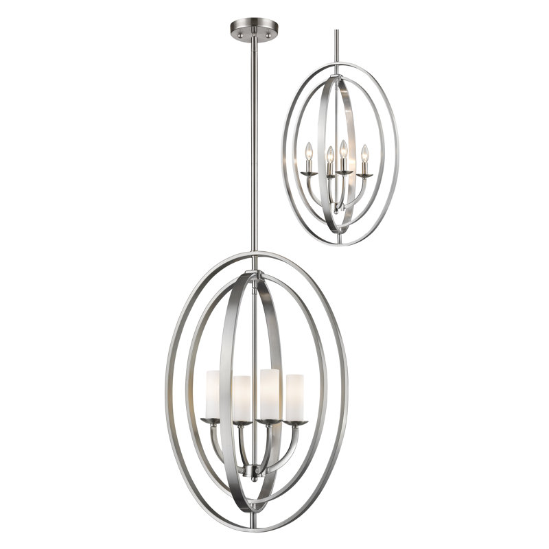 Kiara 4 - Light Steel Globe Chandelier, Brushed Nickel, 30" H x 19.125" W x 15.13" D