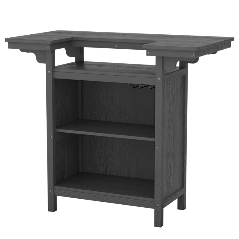Outdoor Bar Table with Storage and Glass Holder in HDPE – Weather-Resistant Patio Bar Station, Dark Gray
