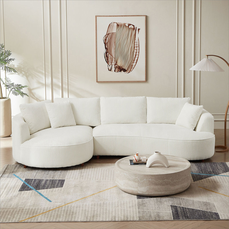 Canapé modulaire surdimensionné, canapé moderne avec méridienne, Velours côtelé blanc, Retour à gauche