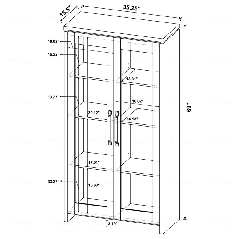 Armoire haute Myerson Grey Driftwood à 2 portes en bois d'ingénierie