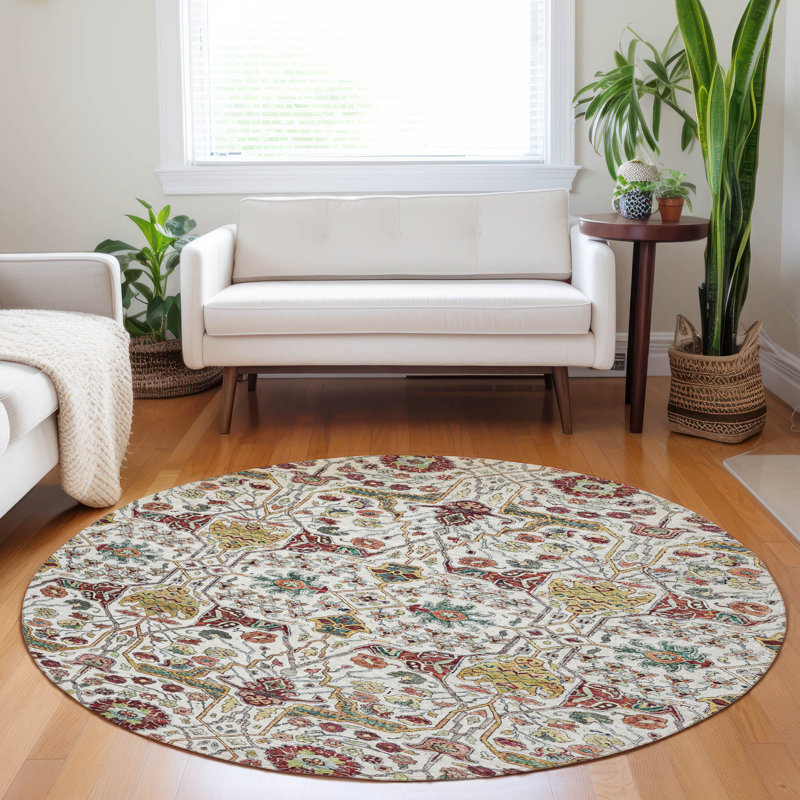 Leon Ivory Washable Indoor-Outdoor Rug - , 8' x 8'