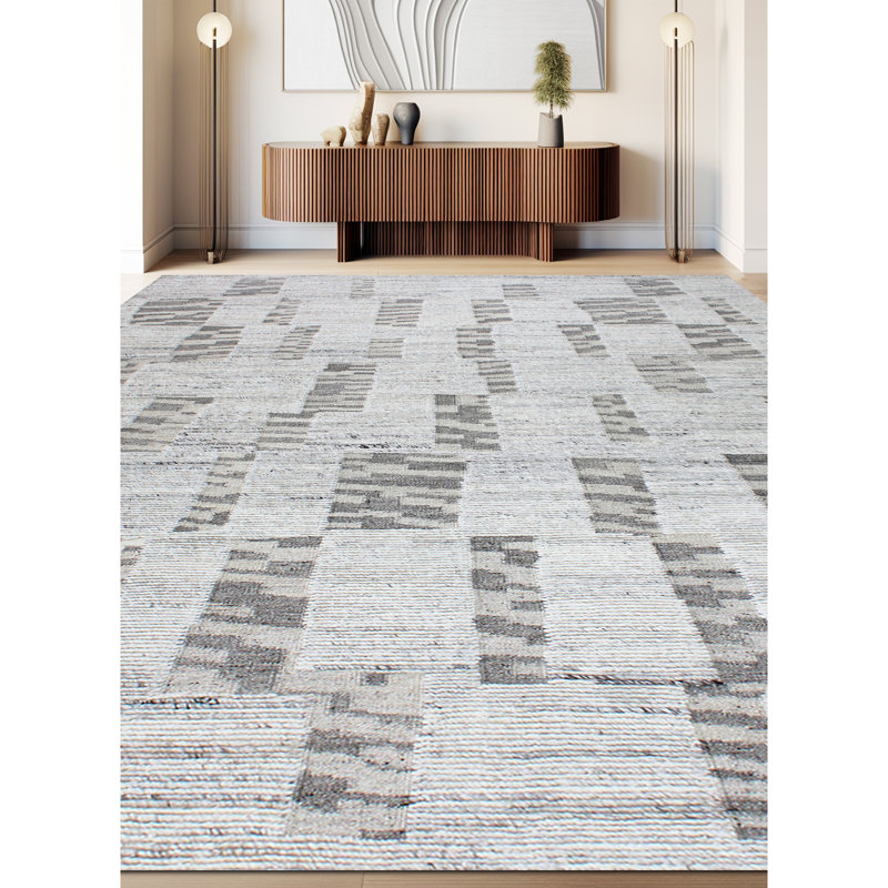 Wool Area Rug in Black/Light Gray, Rectangle 10' x 14'