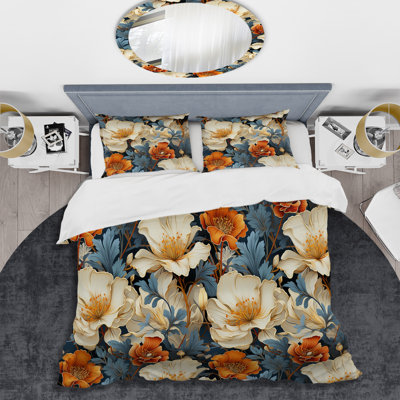 Intricate Beige Floral Harmony - Ensemble de housse de couette floral