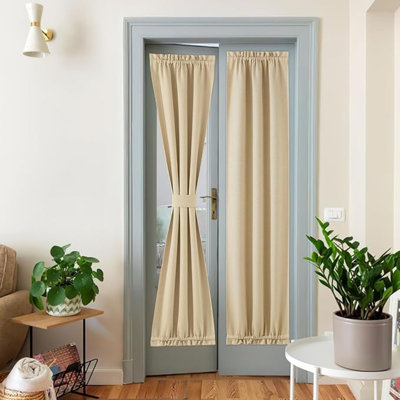 Rideaux de porte française NICETown, panneau d'intimité occultant et isolant avec passe-tringle en lin pour vitres de salon / patio, abat-jour de fenêtre avec embrasse, 1 pièce, 25 po x 72 po, avoine