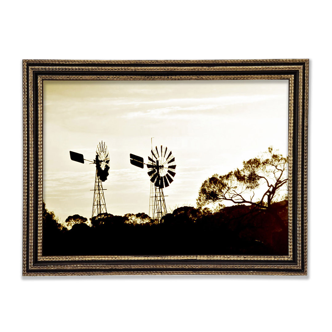 Windmühlen Sepia Gerahmter Druck Wandkunst