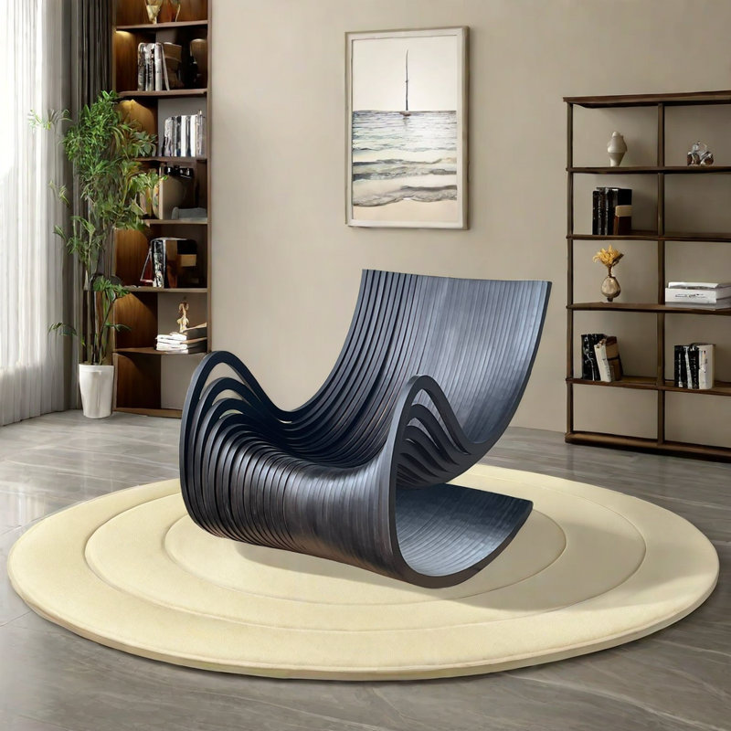 Chaise berçante simple en bois massif, Noir