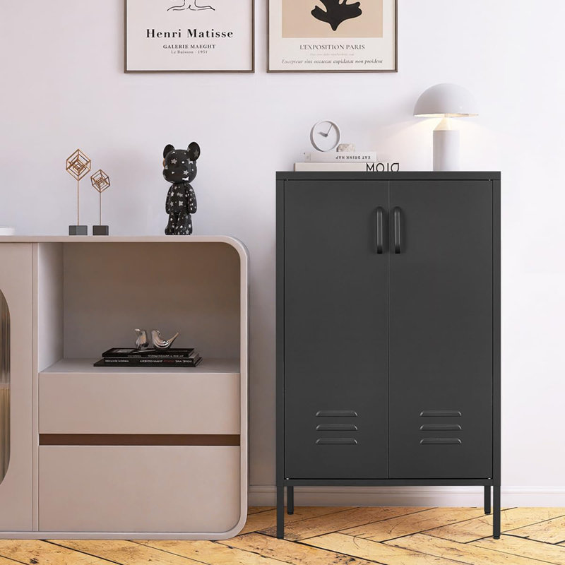 Metal Locker Storage Cabinet,black Accent Storage Cabinet, Metal Pantry Cabinet With Doors,locker Cabinet For Living Room,kitchen,office
