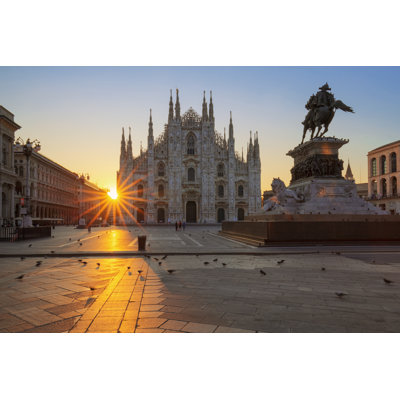 Famous Duomo At Sunrise by Vwalakte - Wrapped Canvas Print