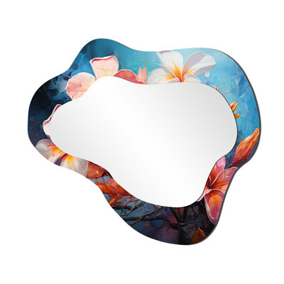 Whisper Plumeria Blossoms Come Alive - Plumeria Asymmetrical Unique Wall Mirror, Traditional Cloud Mirror, Printed Metal Art