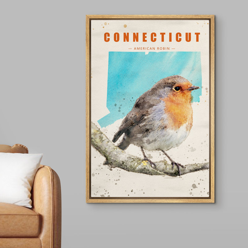 IDÉE4WALL, reproduction d'art sur toile encadrée, Connecticut American Robin, H 24 po x l 16 po x P 1,5 po, Brun