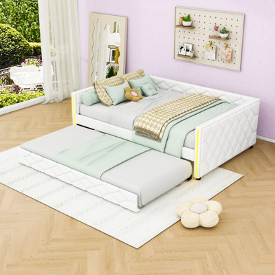 Upholstered Daybed with Trundle and LED