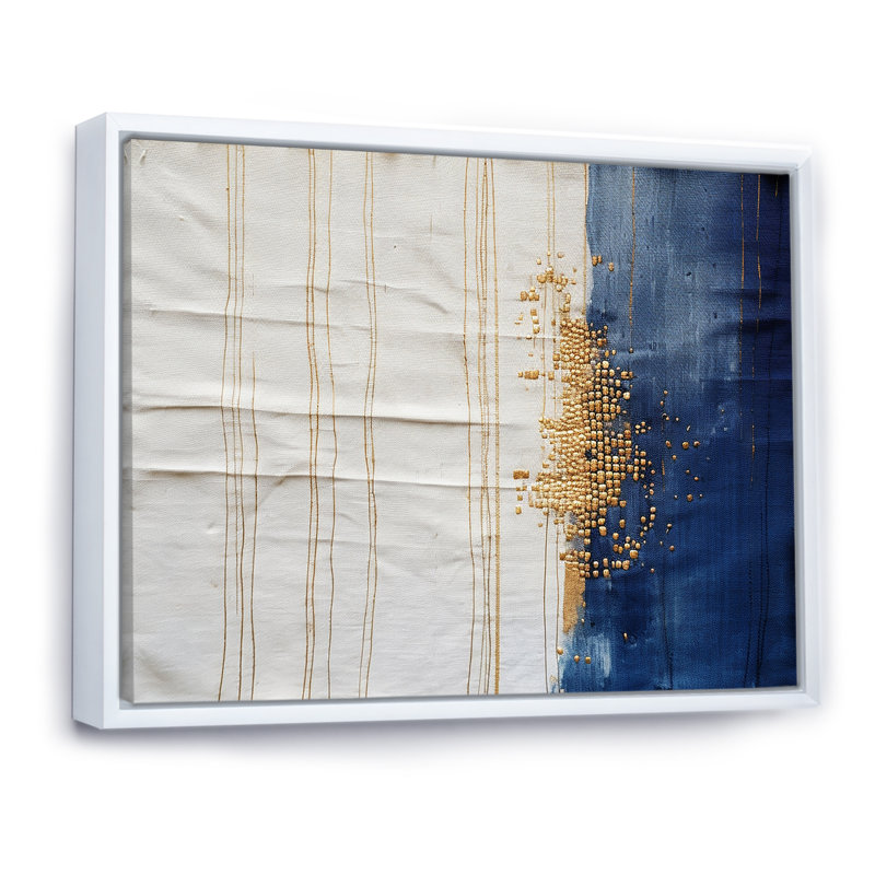 «A Touch Of Gold And Kings Blue I», reproduction d'art sur toile, H 12 po x l 20 po, Cadre flottant blanc