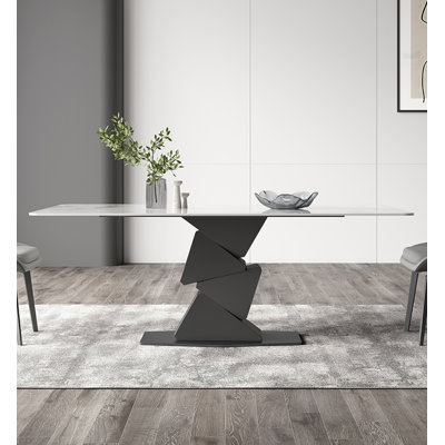Italian minimalist rectangular glossy white sintered stone dining table