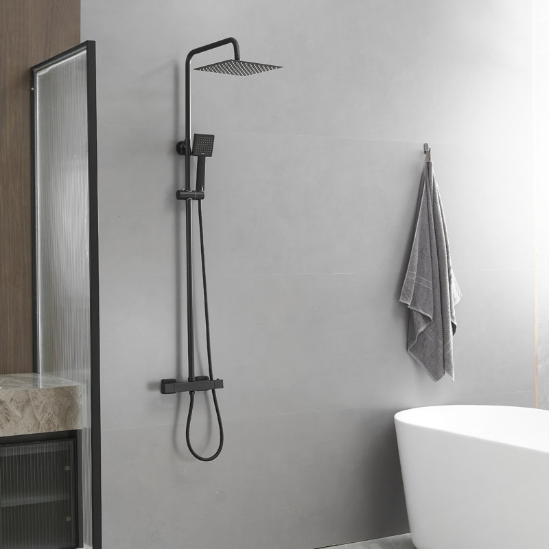  10" Rainfall Shower System with 4-Function Handheld,  Fixed Rail & Adjustable Height, Brass Body High Pressure Shower System