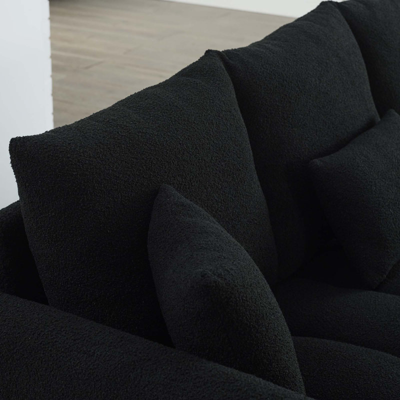 Canapé surdimensionné 79,5 po 3 places rembourré Teddy, Velours noir, H 32 po x l 82 po x P 36 po