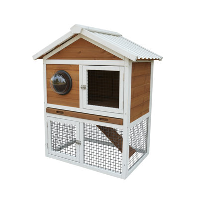 Cage à lapin en bois à 2 niveaux avec fenêtre d'observation, cage à lapin et enclos pour petits animaux avec toit imperméable