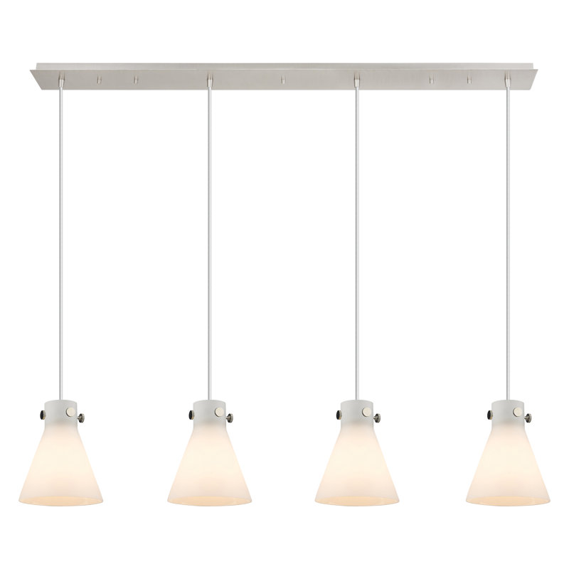 Luminaire suspendu conique à 4 lumières Amrith, Blanc, Nickel poli
