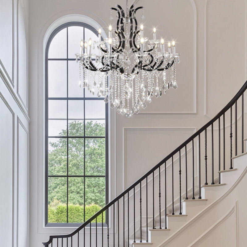 Lustres en cristal Lamarco, grands lustres de vestibule pour hauts plafonds, lustres d'escalier noirs grande entrée