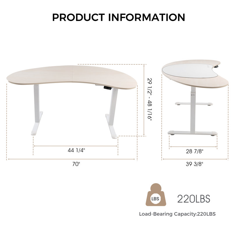 Rachedi 70'' W Cashew Shape Height Adjustable Standing Desk, Maple