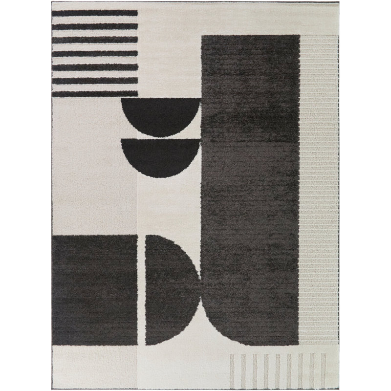 Ortman Cream/Black Modern Art Deco Area Rug, 5'3" x 7'