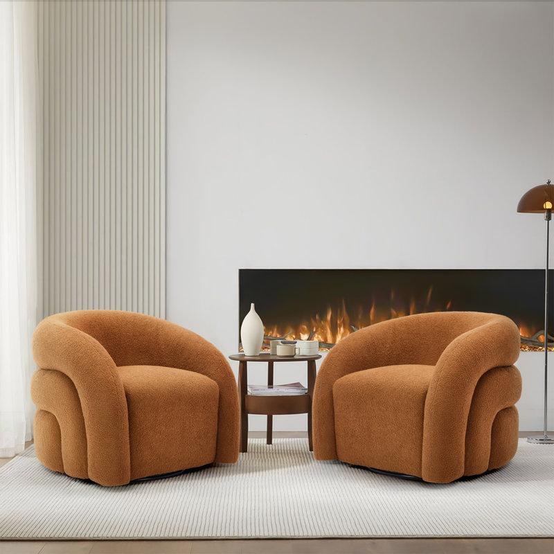 Aunna Upholstered Modern-style Swivel Barrel Accent Chair Full Assembled, Rusted Orange Polyester 