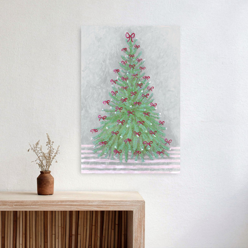 Sapin de Noël avec des nœuds - Illustration murale abstraite traditionnelle et fantaisiste représentant un sapin de Noël dans un paysage d'hiver