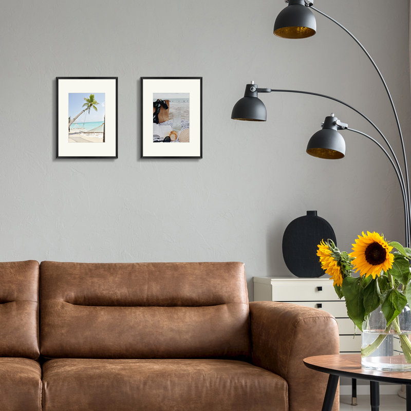 Ensemble de cadres photo en métal avec passe-partout - Basics by Wayfair ™, Noir, 9 po x 12 po emmêlé à 6 po x 8 po