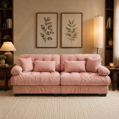 Walkin 88" Modular Deep Seat Loveseat Sofa with Plush Flannelette Upholstery, Thick Foam Cushions, Padded Armrests & 4 Throw Pillows