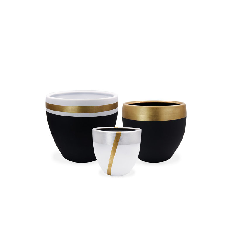 Decorative Terracotta & Lightweight Concrete Pot (Small, Large, X-Large) | Elegant Black, Gold & White Finish | Organic Paint, Ideal for Indoor & Outdoor Use | Perfect for Plants & Home Décor, Durable & Stylish Design