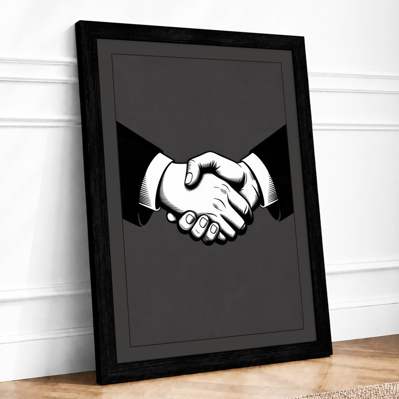 Hands in Agreement Minimalist - Framed Print, A3 - 42.0 x 29.7 cm, Black