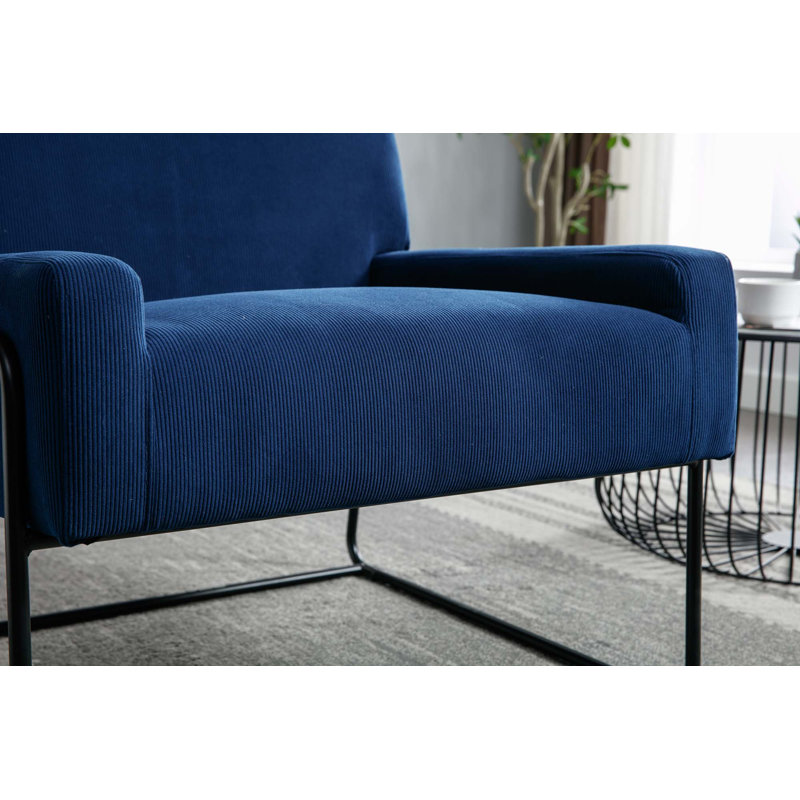 Fauteuil moderne incliné avec structure en métal, Velours bleu marine