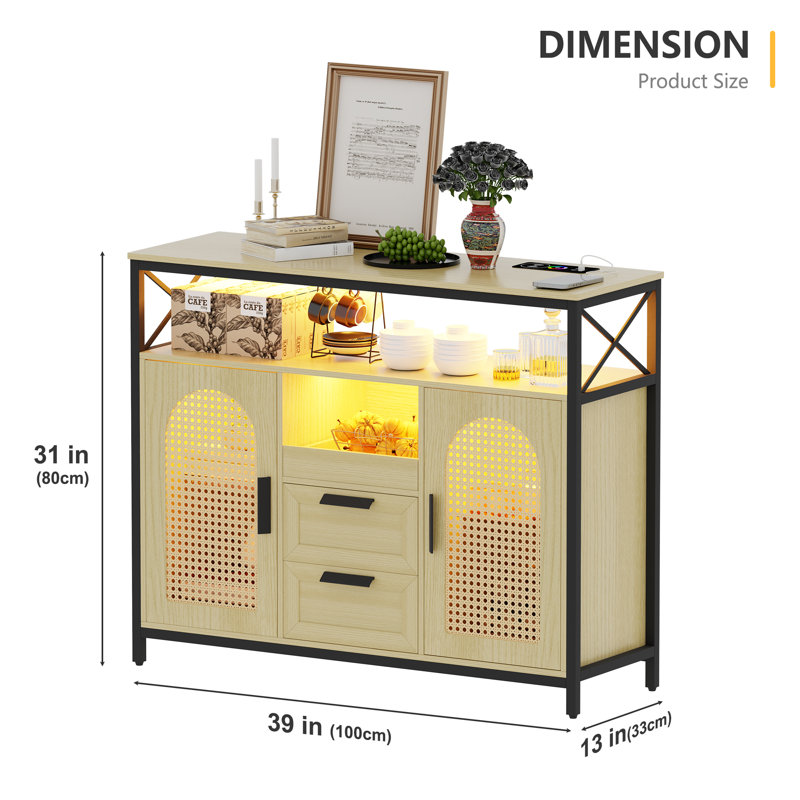 Buffet Anquetta 40 "RVB avec station de charge sans fil, Blanc
