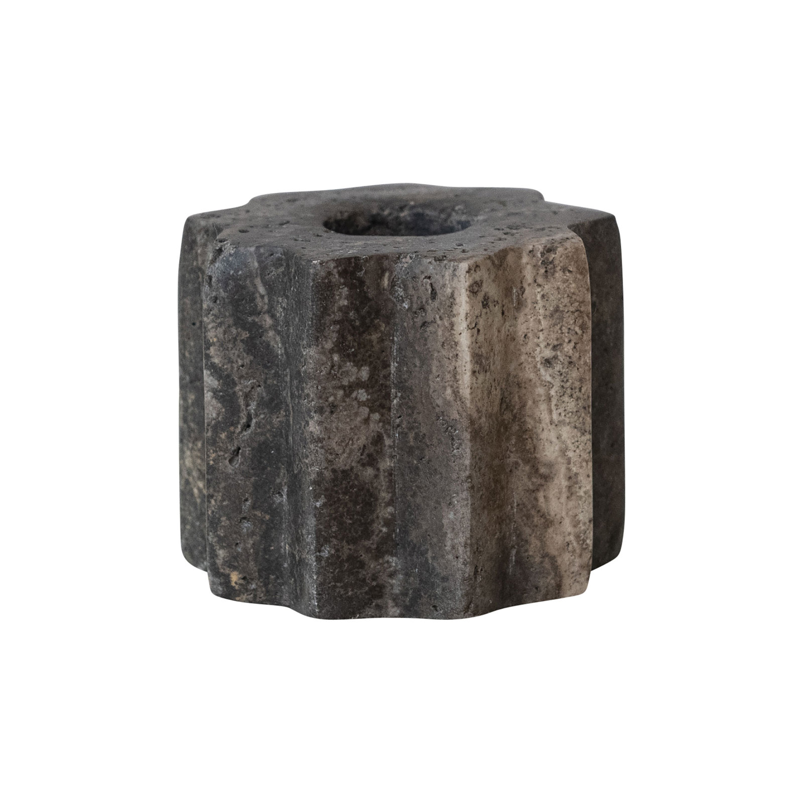 Carved Travertine Taper Holder