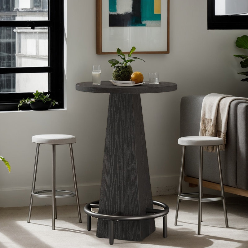 Table de bar ronde, table de comptoir avec repose-pieds pour des réceptions décontractées, Black