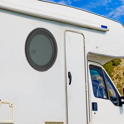 12" Round RV Replacement Window With Smoke Grey Tint Aluminum Alloy Frame, Tempered Glass, For Campers & Trailers