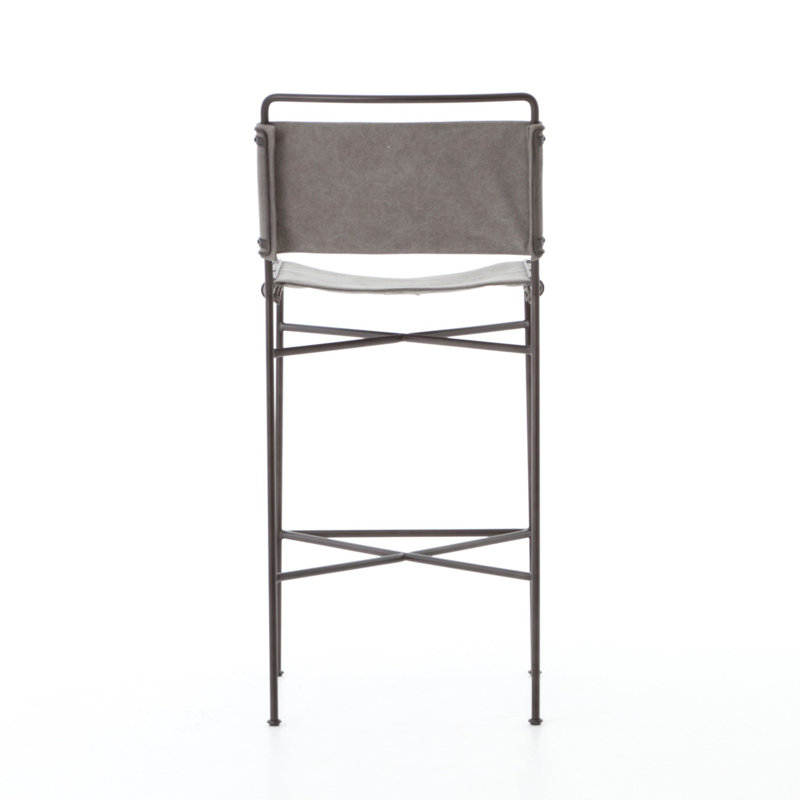 Wharton Stool, Bar Stool (30.25” Seat Height), Stonewash Grey, Waxed Black