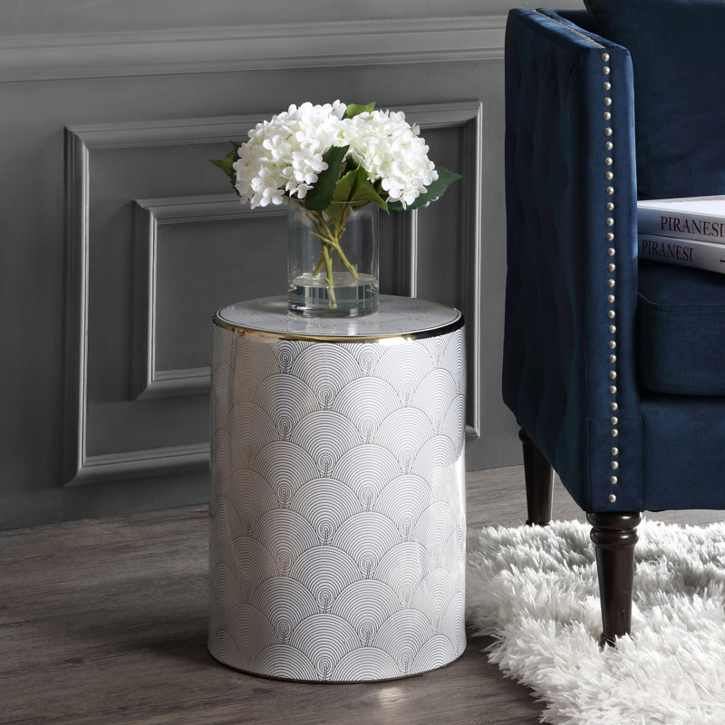 Tabouret de jardin tambour en céramique à motif floral chinois et blanc traditionnel de 17 po Fish