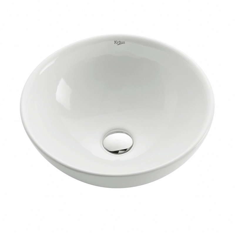 White Ceramic Round Above-Counter Vessel Sink