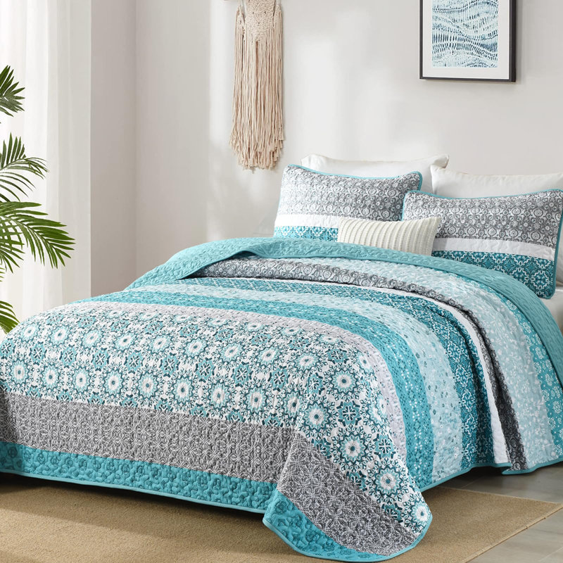 Ensemble de couvre-lit 3 pièces Boho, Courtepointe très grand et 2 très grandes taies 