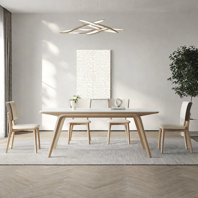 Modern Matte Rock Plate Dining Table Chair Set 4 - Person Four Leg Dining Set, 29.5"H x 55.1"L x 31.4"W